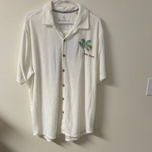Tommy Bahama Cream Men's Casual Shirt with Palm Embroidery
